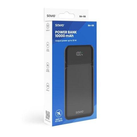 SAVIO POWERBANK 10000 MAH, CZARNY BA-08