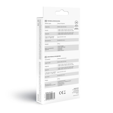 SAVIO POWERBANK 10000 MAH, CZARNY BA-08