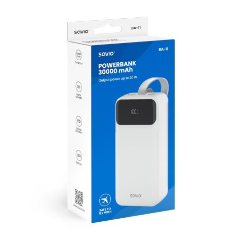 SAVIO POWERBANK 30000 MAH, BIAŁY BA-11