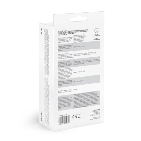 SAVIO POWERBANK 30000 MAH, BIAŁY BA-11