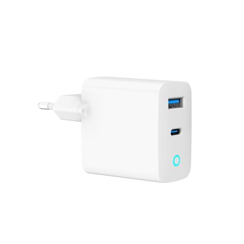 GEMBIRD 2-PORTOWA SZYBKA ŁADOWARKA SIECIOWA GAN (PD) USB (A+C), 45W, LED, BIAŁA