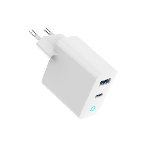 GEMBIRD 2-PORTOWA SZYBKA ŁADOWARKA SIECIOWA GAN (PD) USB (A+C), 45W, LED, BIAŁA