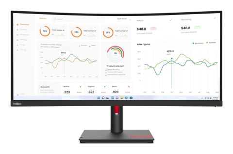 Lenovo ThinkVision T34w-30 34" UWQHD 60Hz 350nits AG USB, HDMI, RJ45 Raven Black