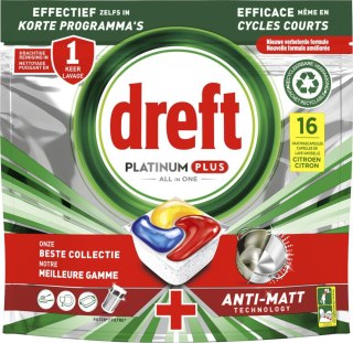 Dreft Platinum Plus All in One Anti-Matt Kapsułki do Zmywarki 16 sztuk