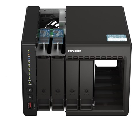 Qnap TS-453E-8G, Tower, 4 x 2.5"/3.5" SATA , Intel Celeron J6412 4C/4T, 8 GB DDR4 onboard not expandable, 2 x 2.5GbE, External a