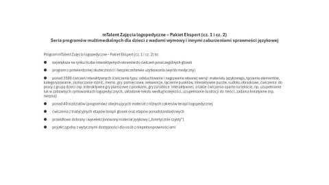 MTALENT OPROGRAMOWANIE - ZAJĘCIA LOGOPEDYCZNE PAKIET EKSPERT