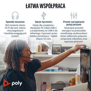 Poly Blackwire 3225 Stereo USB-C Headset +3.5mm Plug +USB-C/A Adapter (Bulk) 8X229A6