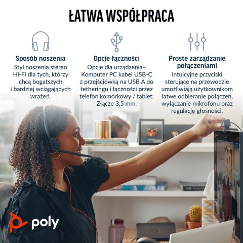Poly Blackwire 3225 Stereo USB-C Headset +3.5mm Plug +USB-C/A Adapter (Bulk) 8X229A6