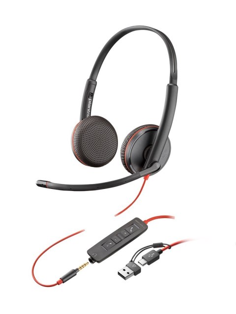 Poly Blackwire 3225 Stereo USB-C Headset +3.5mm Plug +USB-C/A Adapter (Bulk) 8X229A6