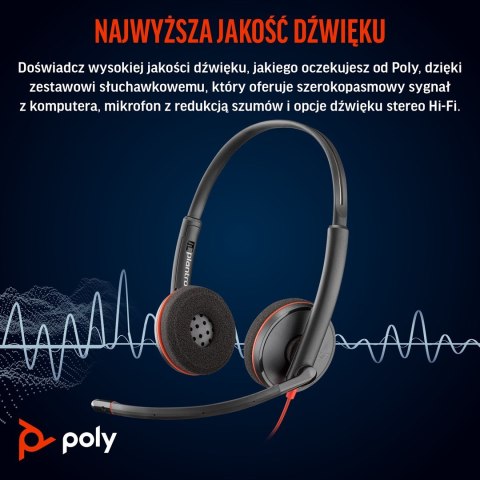 Słuchawki Poly Blackwire 3220 Stereo Wired Headset, USB-C, USB-C/A Adapter (Bulk), Black