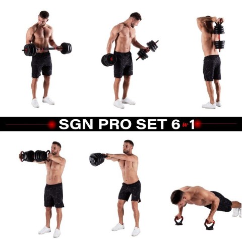 Zestaw ciężarów 6w1 HMS SGN130 (sztanga, sztangielki i kettlebell) 30kg (WYPRZEDAŻ)