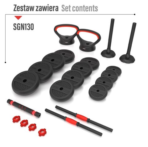 Zestaw ciężarów 6w1 HMS SGN130 (sztanga, sztangielki i kettlebell) 30kg (WYPRZEDAŻ)