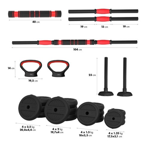 Zestaw ciężarów 6w1 HMS SGN130 (sztanga, sztangielki i kettlebell) 30kg (WYPRZEDAŻ)