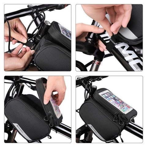 Wozinsky torba rowerowa na ramę + odczepiany pokrowiec na telefon do 6,5" 1,5l czarna (WBB7BK)