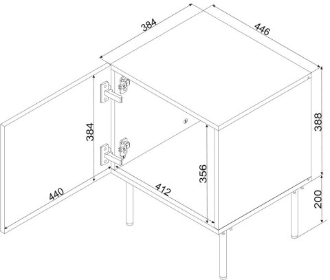 Szafka nocna 2szt ISLA 44,5x40x59 czarny mat