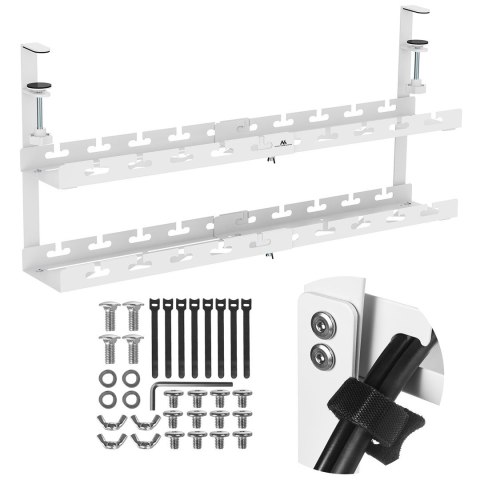 MACLEAN ORGANIZER PODBIURKOWY NA KABLE, MAX. OBCIĄŻENIE 5KG, MAX. 728MM, 2 POZIOMY, BIAŁY MC-102 W