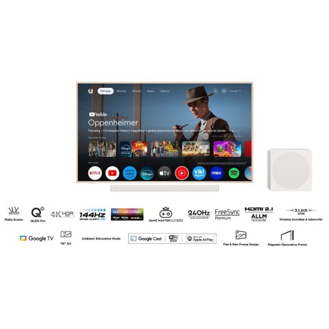 Telewizor TCL NXTFrame 55A300 PRO QLED 55'' 4K Ultra HD 144Hz Google TV Dolby Vision IQ Biały