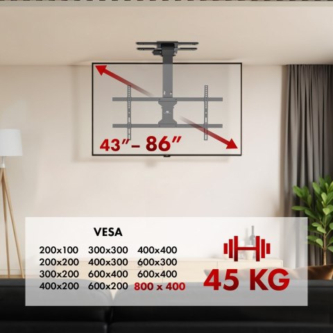 MACLEAN UCHWYT ELEKTRYCZNY DO TV, SUFITOWY, OBSŁUGA TUYA, MAX. VESA 800X400, DLA TV 43-86", MAX. 45KG MC-110 T