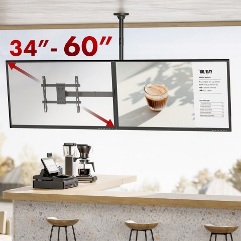 MACLEAN UCHWYT SUFITOWY DLA DWÓCH TV, MAX. OBCIĄŻENIE 2X40KG, 34-60", MAX VESA 600X400 MC-111 B