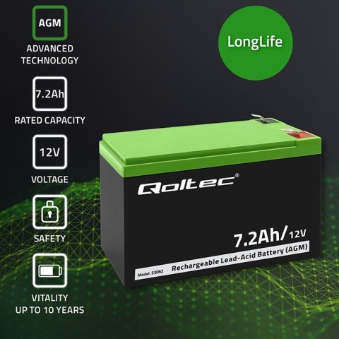QOLTEC AKUMULATOR AGM 12V | 7.2AH | MAX 108A