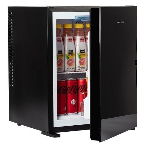 Bezszmerowy minibar termoelektryczny MPM-30-MBS-06/L z szklanym frontem czarny (WYPRZEDAŻ)