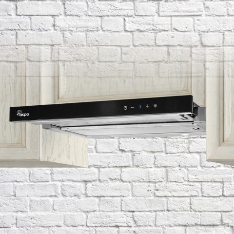 Okap podszafkowy teleskopowy AKPO WK-7 LIGHT GLASS TOUCH 60 INOX CZARNY front czarne szkło, dotykowy
