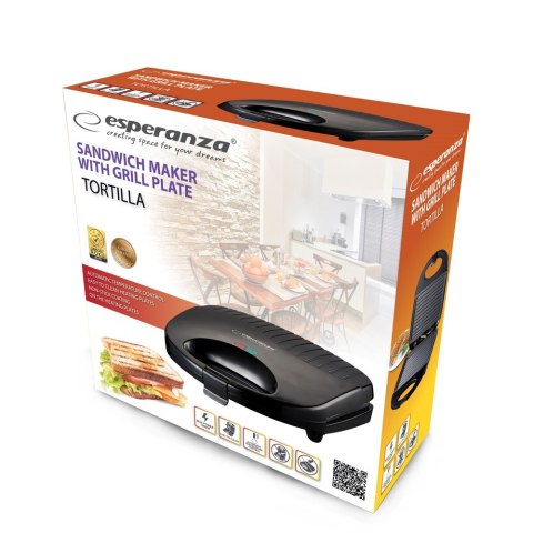 Opiekacz do kanapek Esperanza TORTILLA EKT009 (1000W; kolor czarny) (WYPRZEDAŻ)