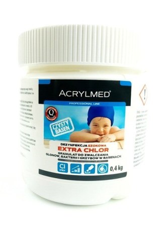 Acrylmed 0,4kg Extra chlor Granulat do zwalczania glonów grzybów i bakterii w basenach - chlorowanie