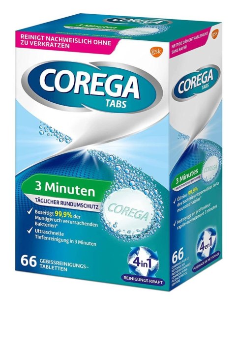Corega Tabs 3 Minuten Tabletki do Czyszczenia Protez Zębowych 66 szt.