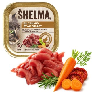 SHELMA Alucup - pełnoporcjowa bezzbożowa karma dla dorosłych kotów. Z kaczką i kurczakiem 100g