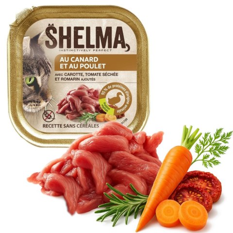 SHELMA Alucup - pełnoporcjowa bezzbożowa karma dla dorosłych kotów. Z kaczką i kurczakiem 100g